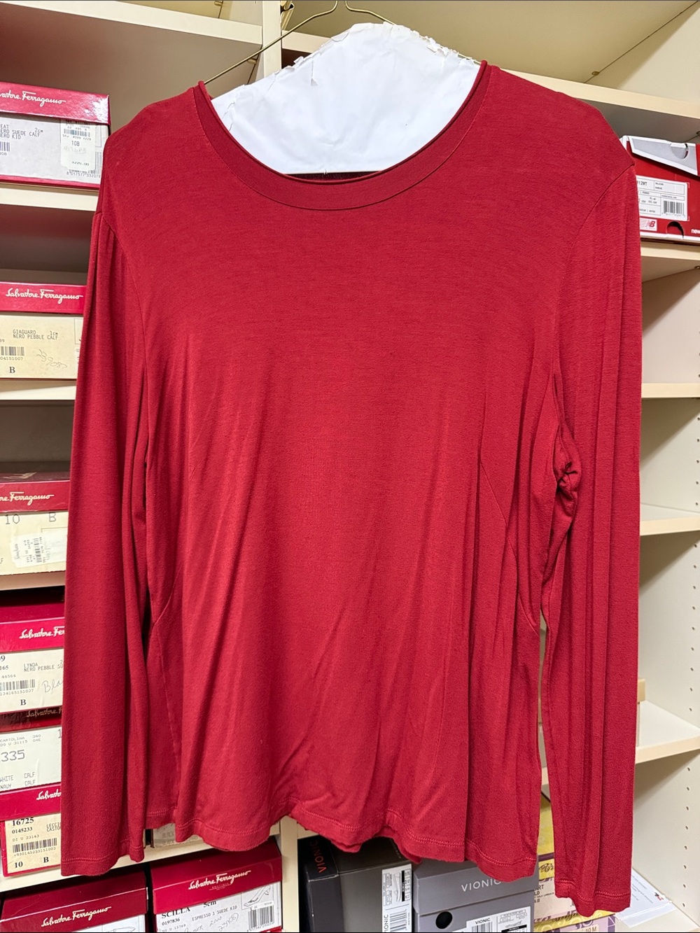Lafayette 148 New York Red Long-Sleeve Crewneck Tee